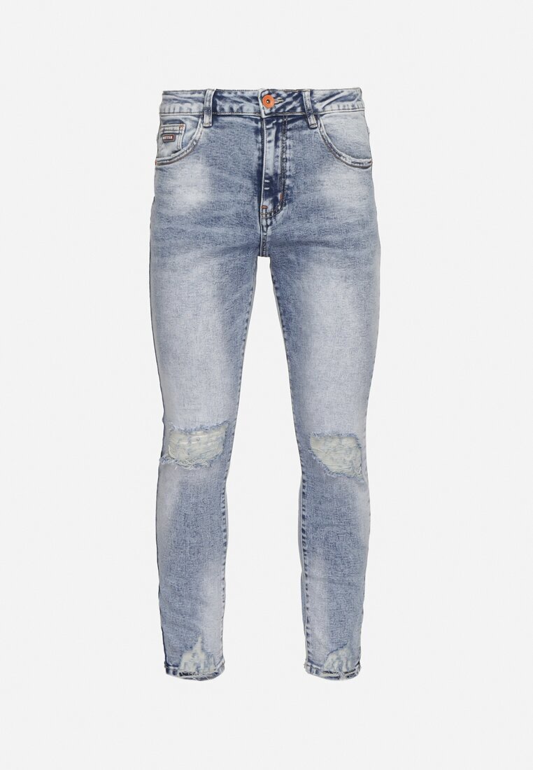  Jeans Albaștri de bumbac cu croială mulată cu rupturi și găuri Agistrea
