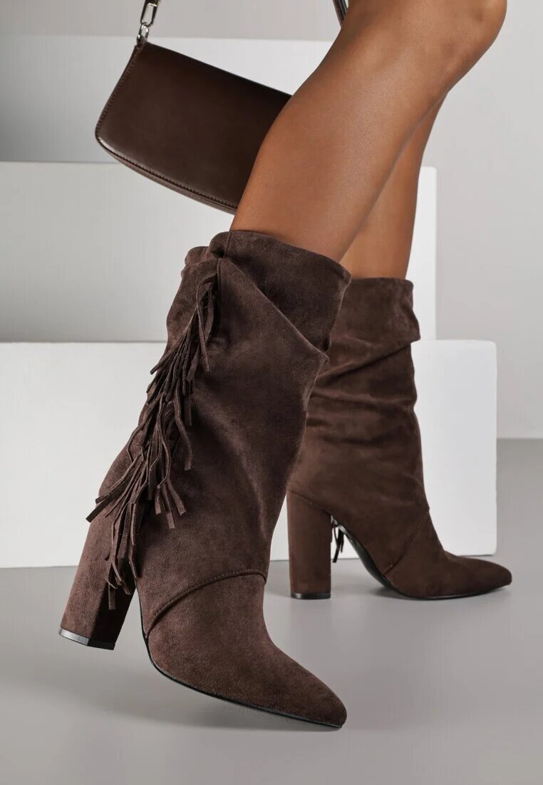 joalice paris Botine Maro stil cowboy cu toc decorate cu franjuri Reitania