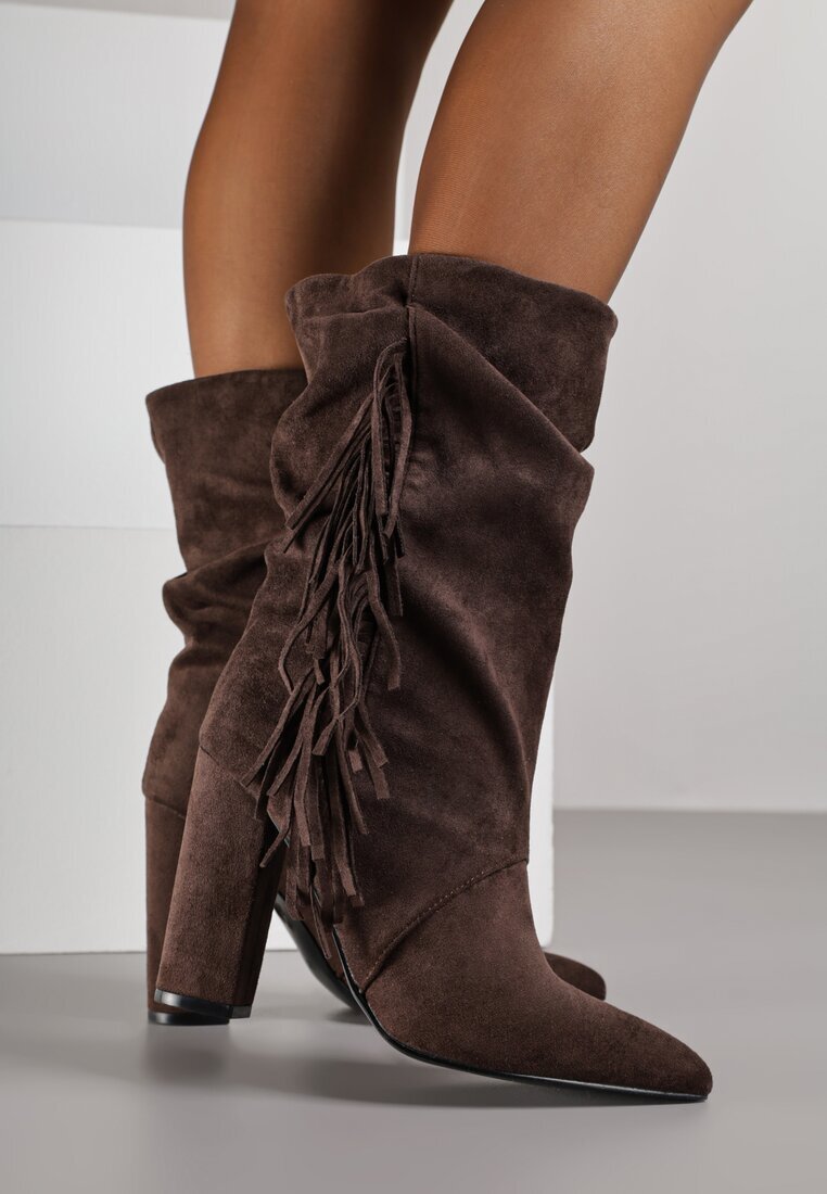 joalice paris Botine Maro stil cowboy cu toc decorate cu franjuri Reitania