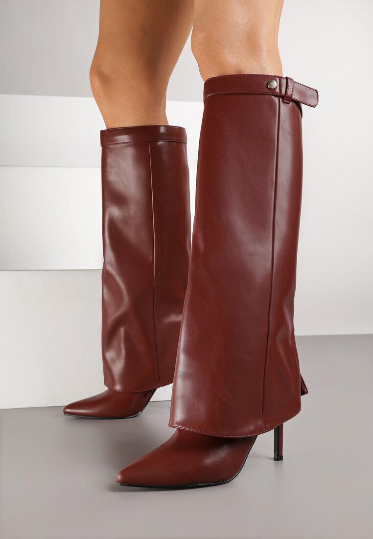 joalice paris Cizme Bordeaux cu toc cui cu carâmb ce imită cracul de pantalon Laorisse