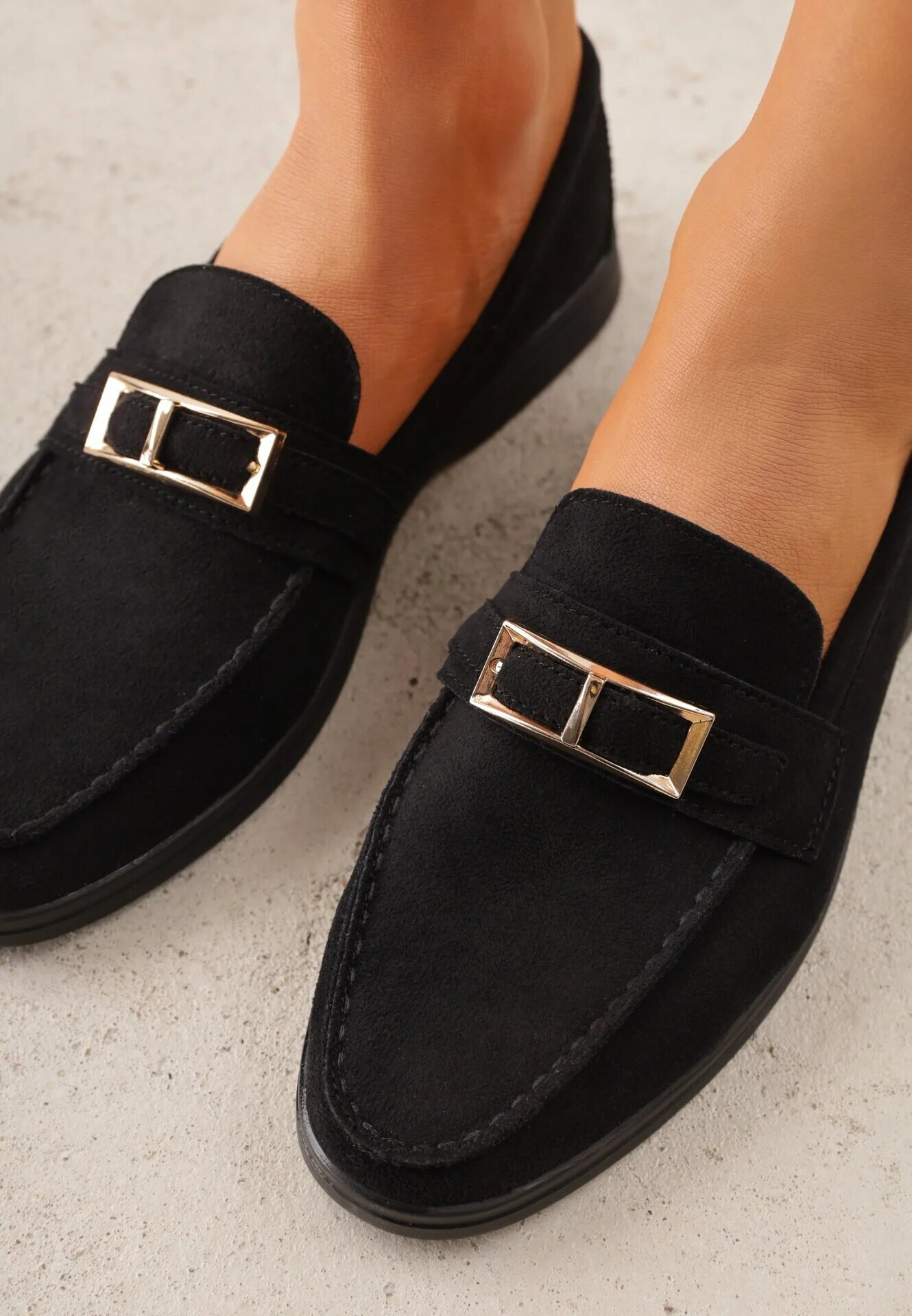 joalice paris Mocasini Negri cu Ornament Metalic Dreptunghiular Aeleorane