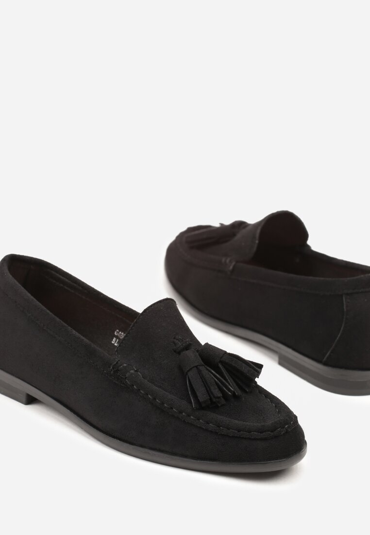 joalice paris Mocasini Negri din imitație de antilopă Decorați cu franjuri Naloretia