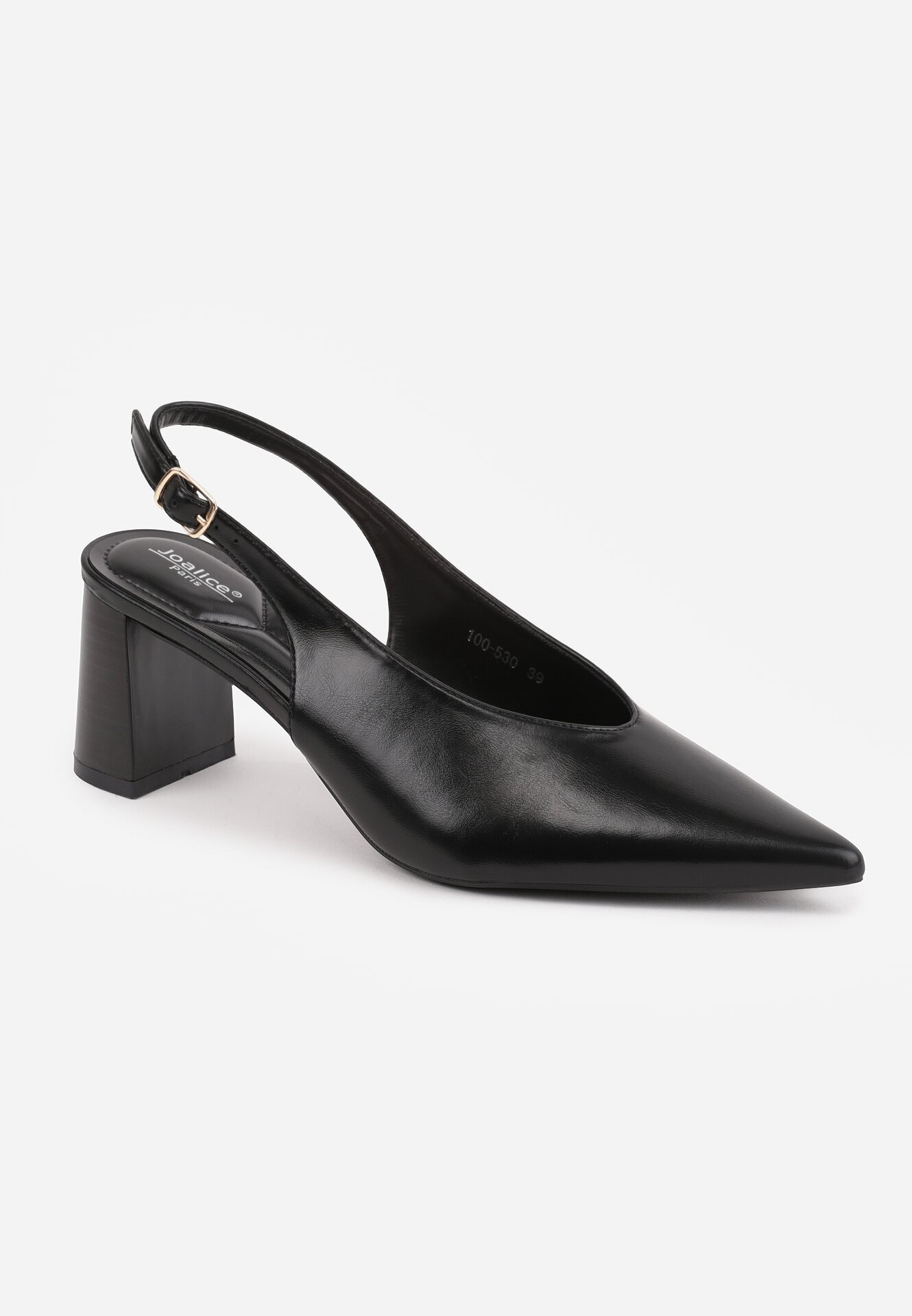 joalice paris Pantofi eleganți cu toc gros cu curea la călcâi și vârf ascuțit Gihisa Negri