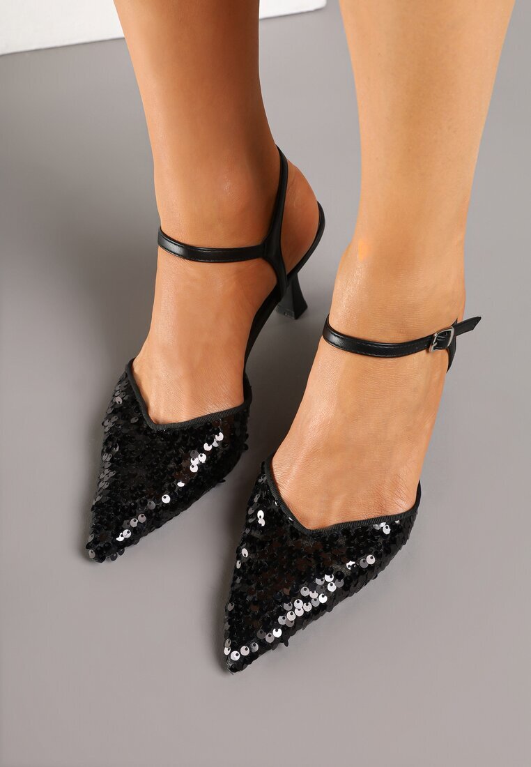 joalice paris Sandale Negre cu toc stiletto decorate cu paiete Ulanilia