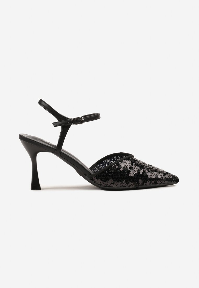joalice paris Sandale Negre cu toc stiletto decorate cu paiete Ulanilia