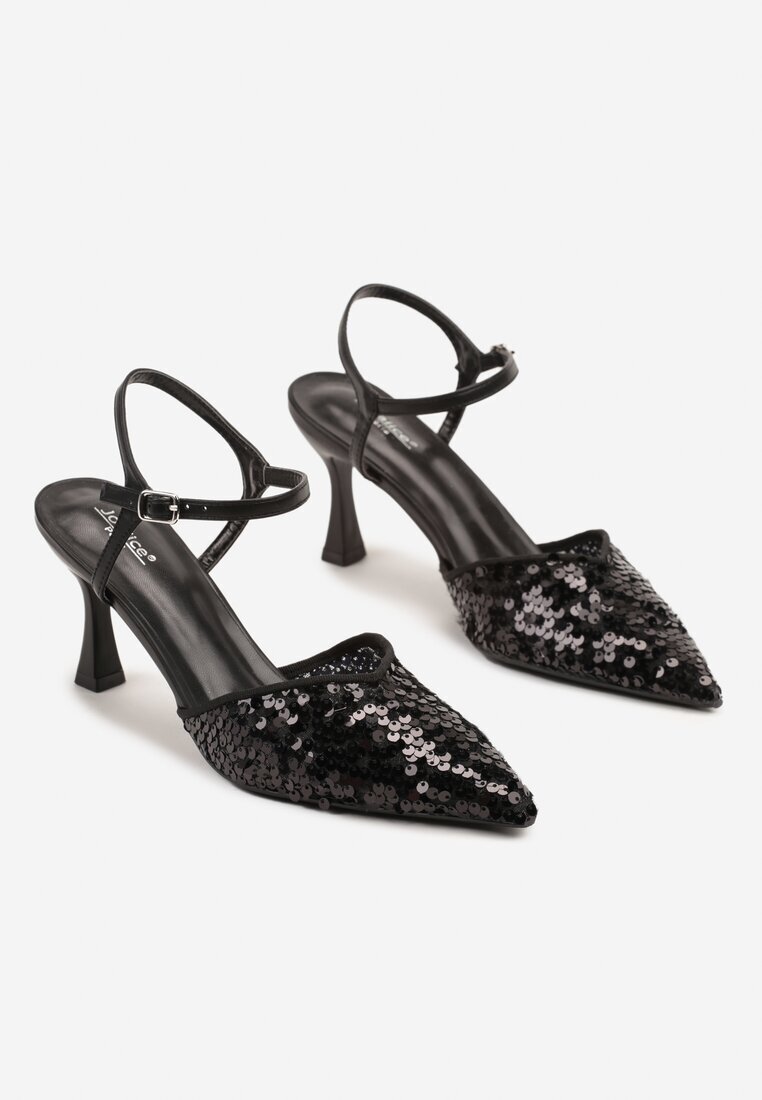 joalice paris Sandale Negre cu toc stiletto decorate cu paiete Ulanilia