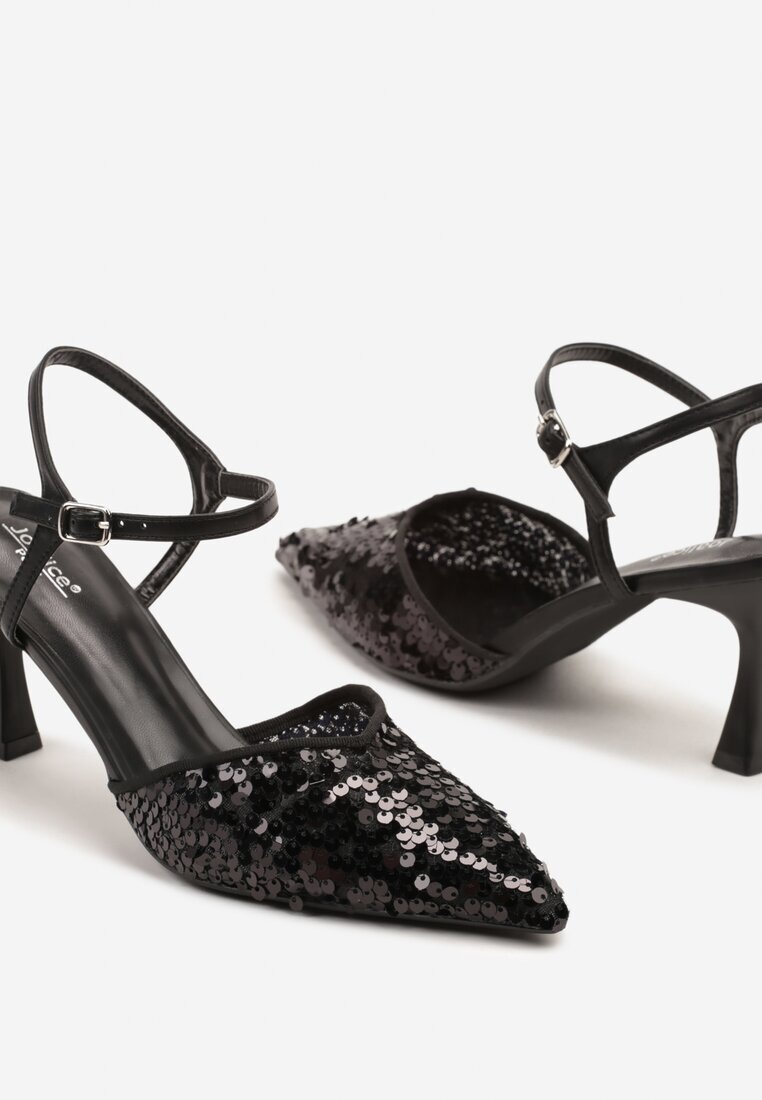 joalice paris Sandale Negre cu toc stiletto decorate cu paiete Ulanilia
