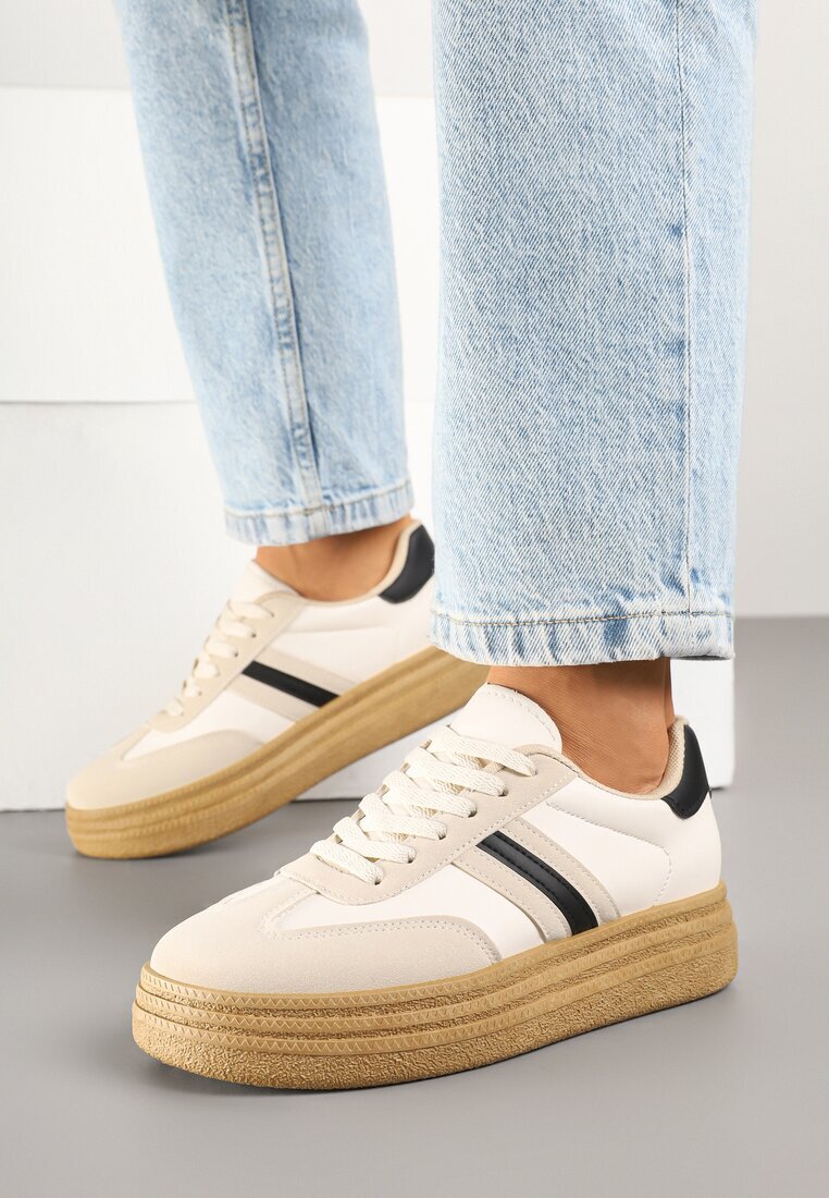 joalice paris Sneakers Bej-Negru pe Platformă în Stilul Tenisilor Cult Decorate cu Imprimeu Leopard Gonoriel