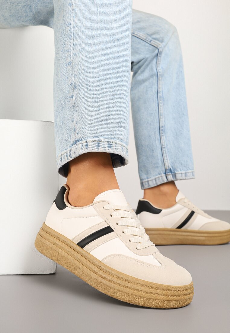 joalice paris Sneakers Bej-Negru pe Platformă în Stilul Tenisilor Cult Decorate cu Imprimeu Leopard Gonoriel