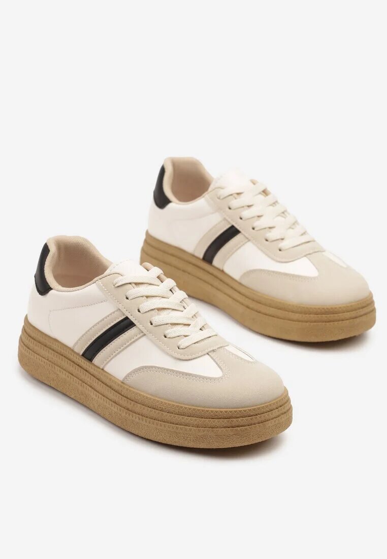 joalice paris Sneakers Bej-Negru pe Platformă în Stilul Tenisilor Cult Decorate cu Imprimeu Leopard Gonoriel
