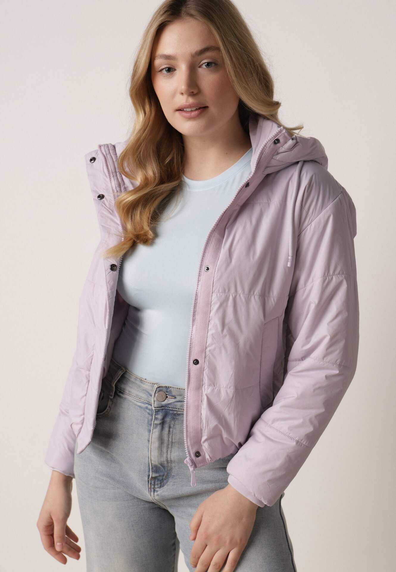 jstyle Geacă Matlasată Violet deschis cu Glugă și Căptușeală Ușoară Ninirila