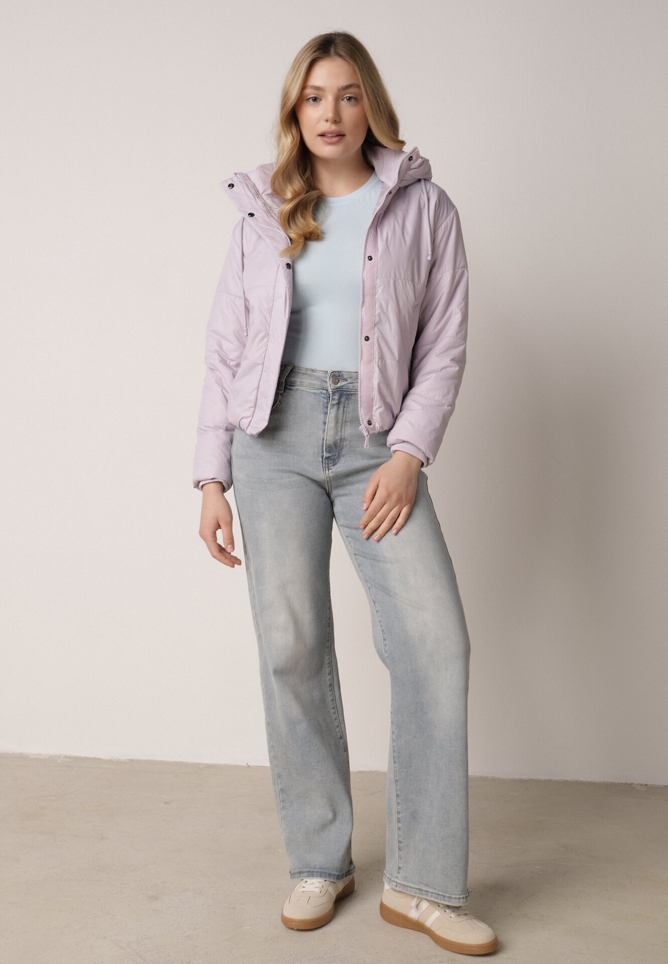 jstyle Geacă Matlasată Violet deschis cu Glugă și Căptușeală Ușoară Ninirila