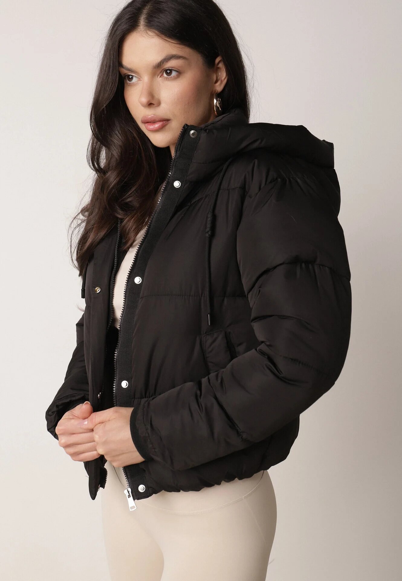 jstyle Geacă Neagră Matlasată Puffer cu Glugă Miviera
