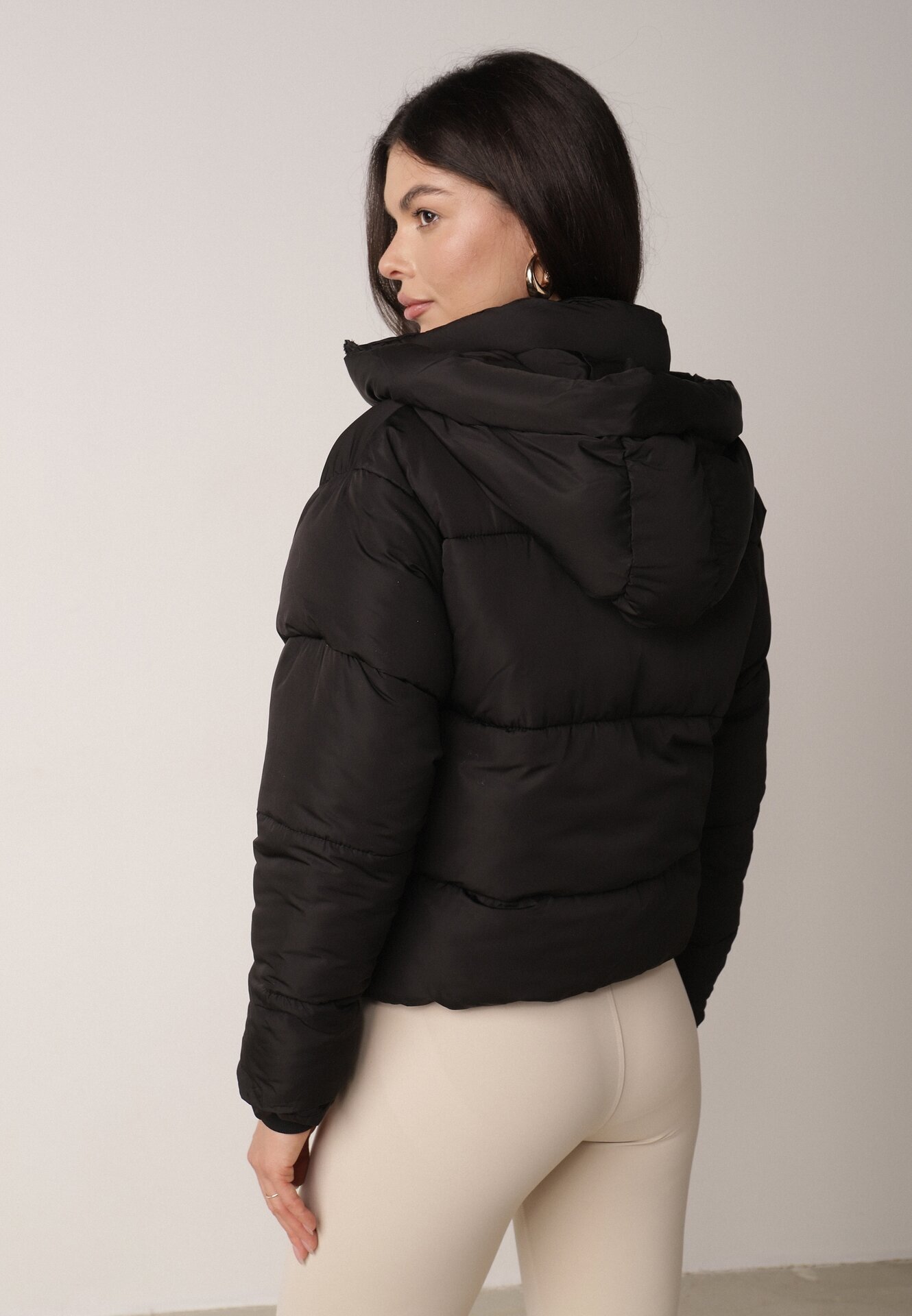 jstyle Geacă Neagră Matlasată Puffer cu Glugă Miviera