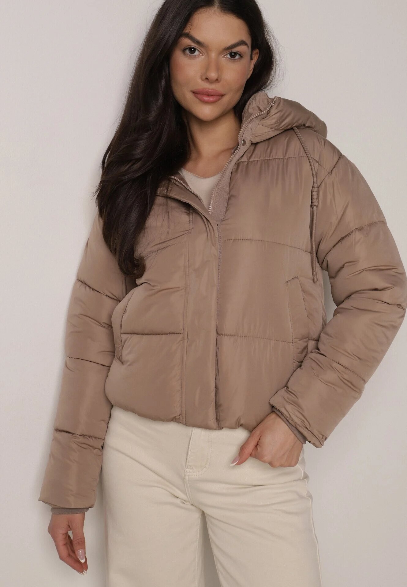 jstyle Geacă Puffer Bej închis Matlasată cu Glugă Miviera