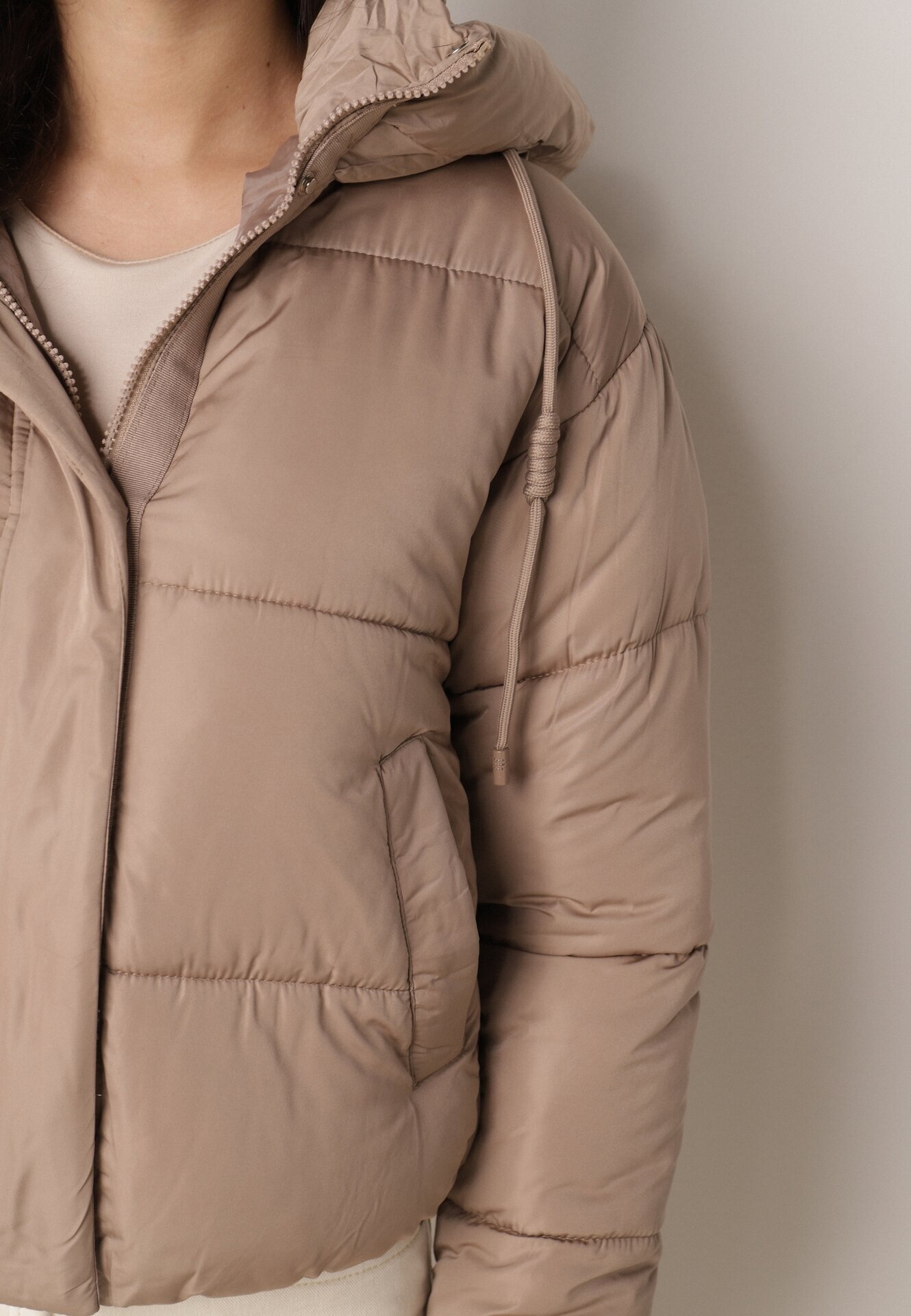 jstyle Geacă Puffer Bej închis Matlasată cu Glugă Miviera