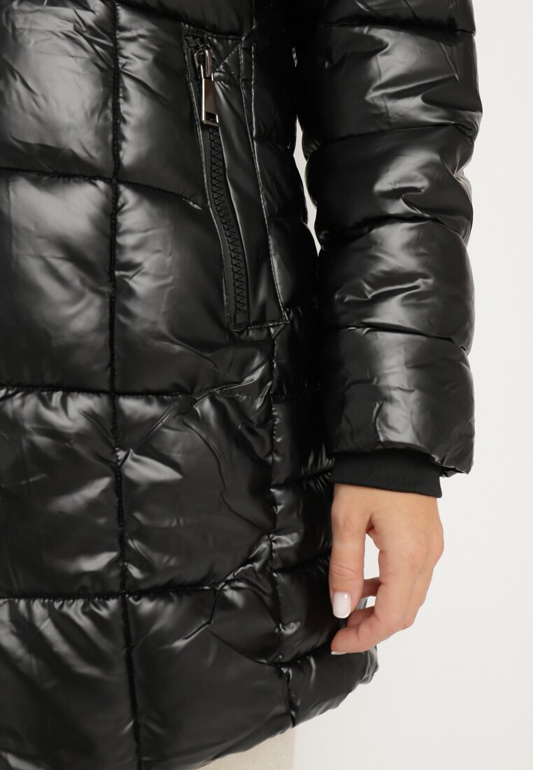 jstyle Jachetă Negru-Maro Matlasată cu Glugă Detașabilă și Blană Izarelia