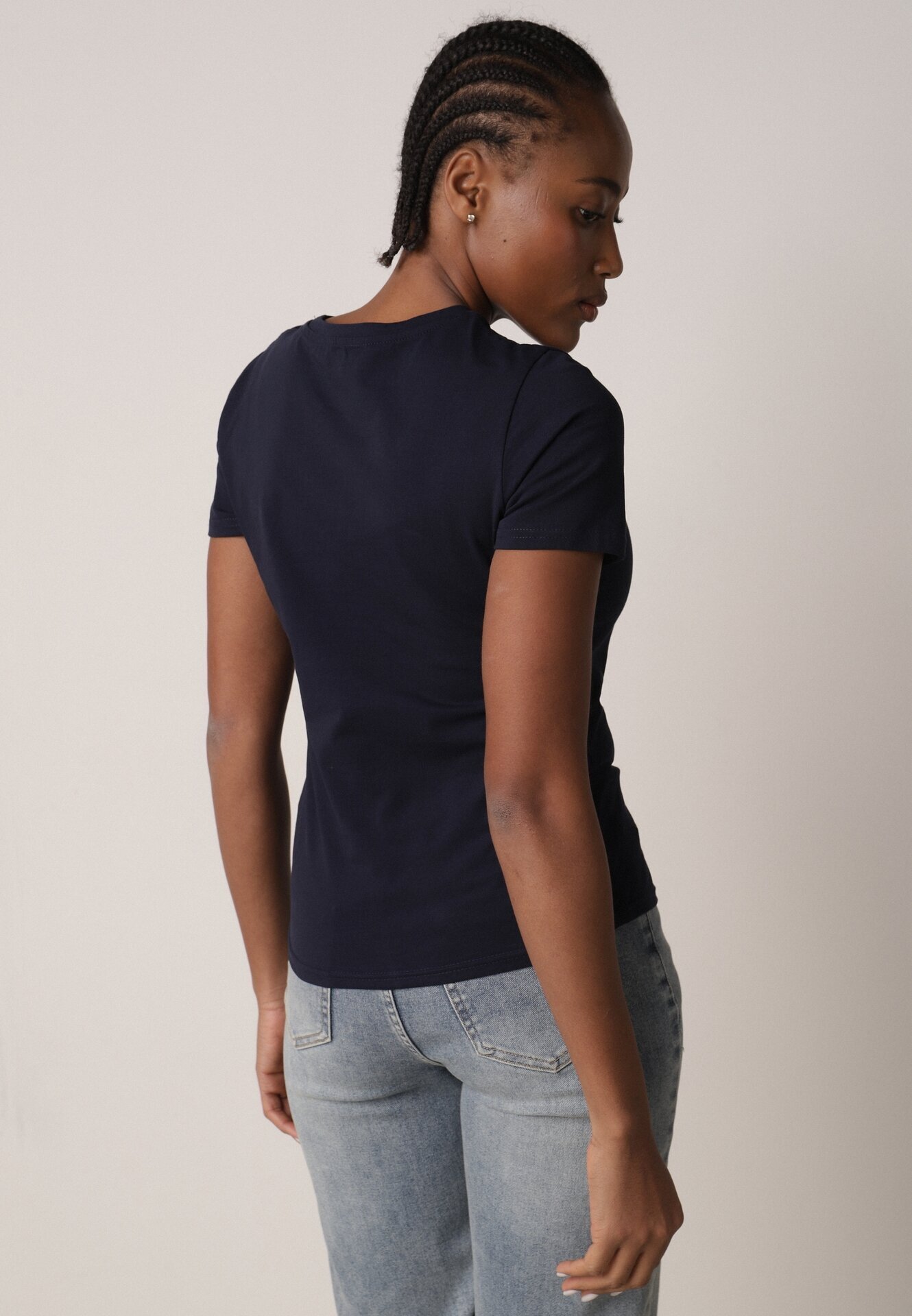 jstyle Tricou de bumbac bleumarin în stil clasic Nedila