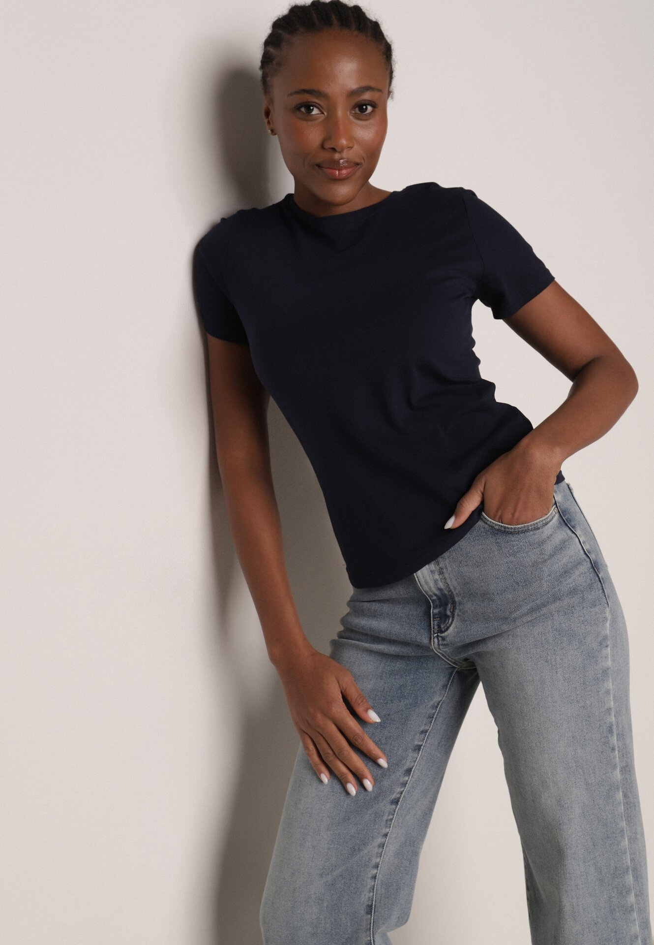 jstyle Tricou de bumbac bleumarin în stil clasic Nedila