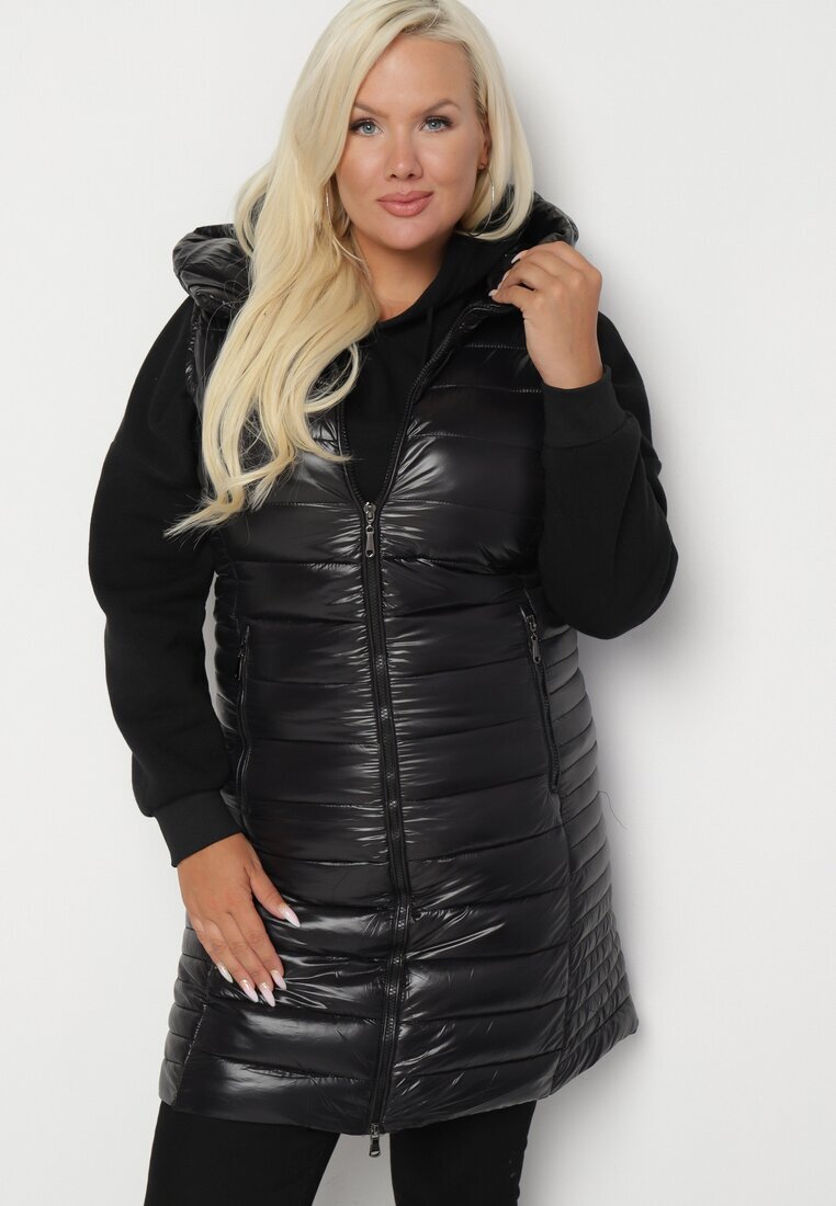 jstyle Vestă Neagră Matlasată cu Fermoar și Glugă Quenaria