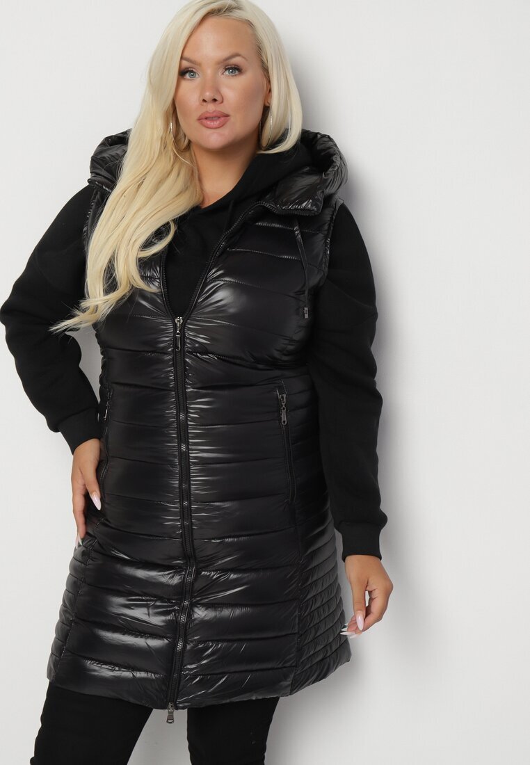 jstyle Vestă Neagră Matlasată cu Fermoar și Glugă Quenaria