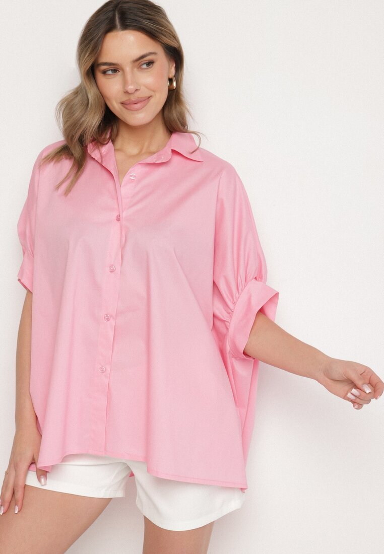 jumelle Cămașă roz de bumbac cu croială oversize Zialira