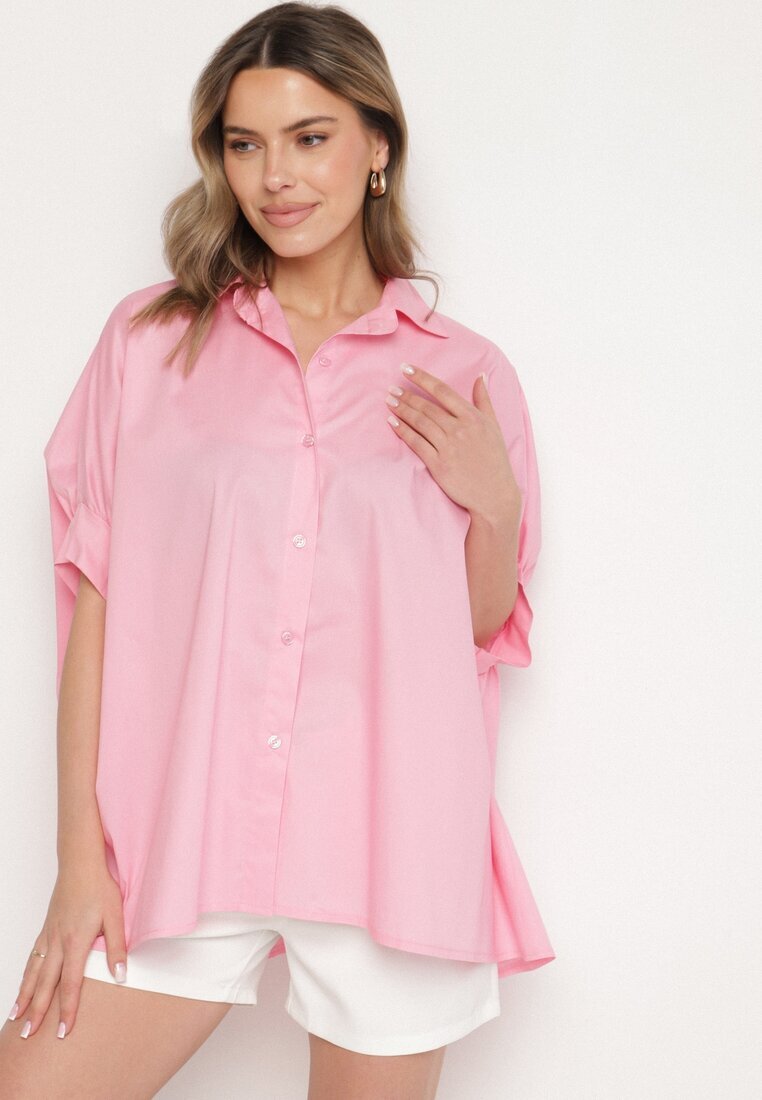 jumelle Cămașă roz de bumbac cu croială oversize Zialira