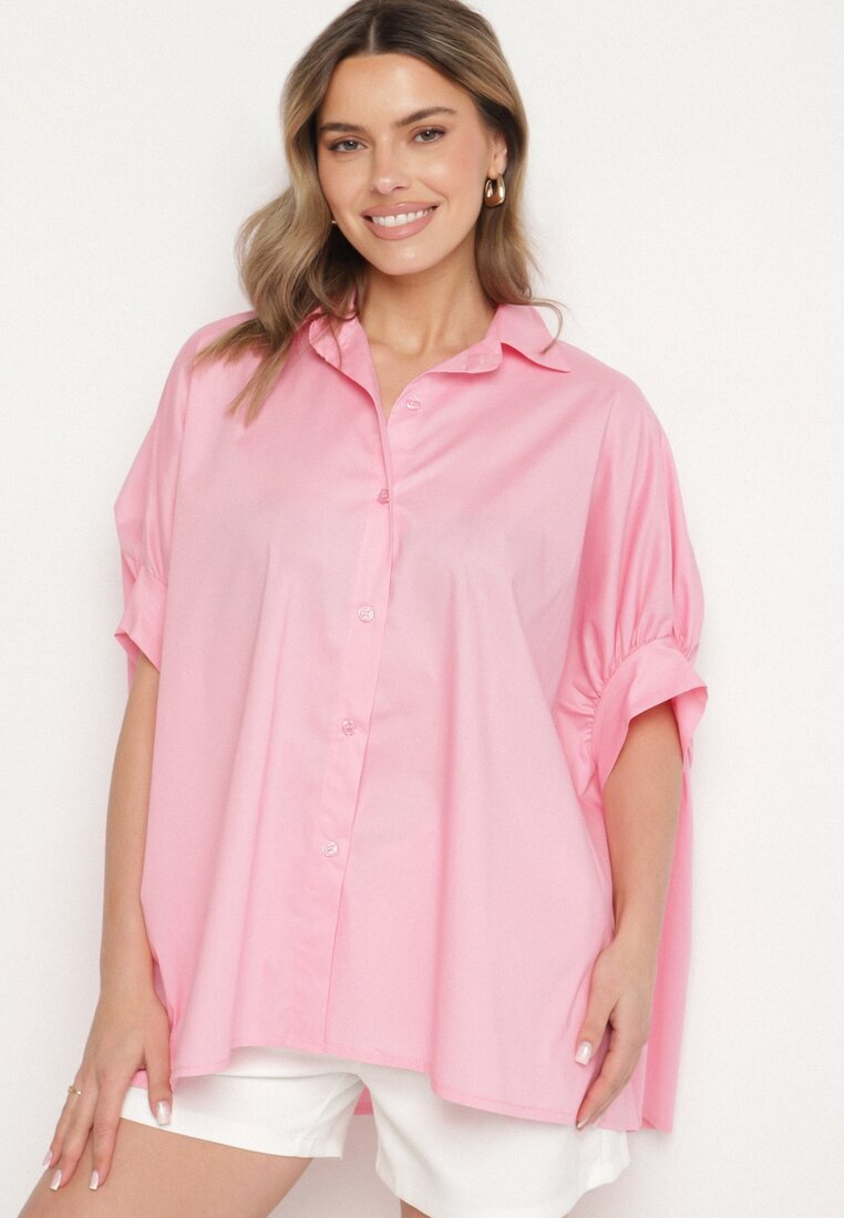 jumelle Cămașă roz de bumbac cu croială oversize Zialira