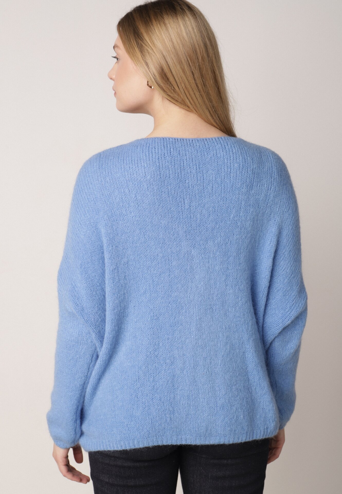 jumelle Cardigan Albastru cu Decolteu în V din Tricot cu Lână și Mohair Lismio