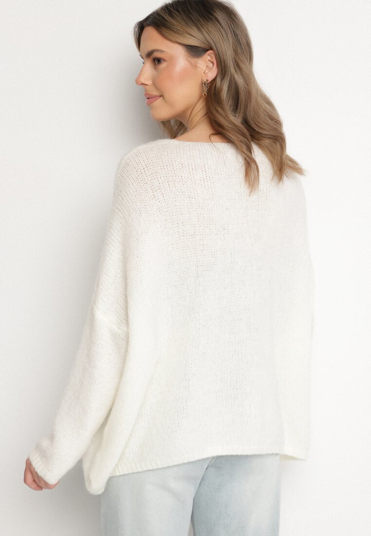jumelle Cardigan bej deschis cu decolteu în V din tricot cu lână și mohair Lismio