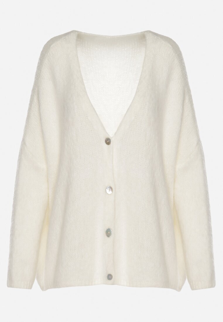 jumelle Cardigan bej deschis cu decolteu în V din tricot cu lână și mohair Lismio