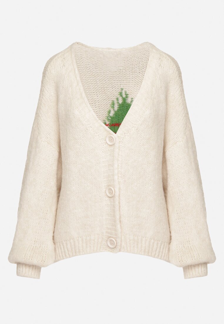jumelle Cardigan bej deschis din Lână Decorat cu Cireașă și cu Inscripția Irissora