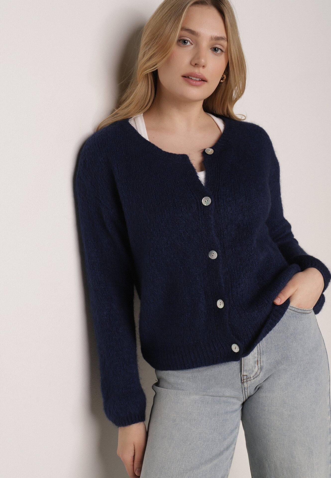 jumelle Cardigan Bleumarin Clasic din Lână și Moher Noloria