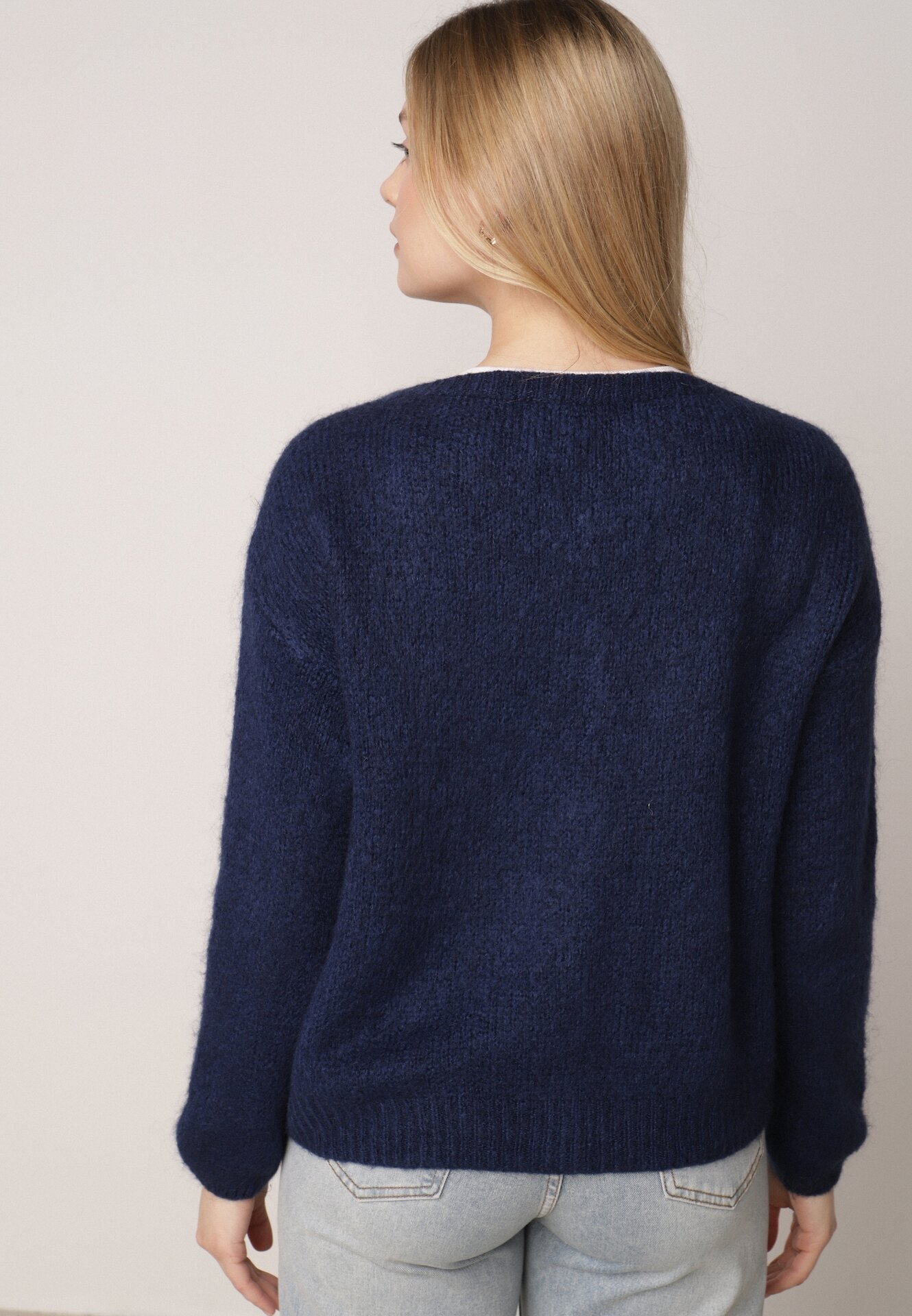 jumelle Cardigan Bleumarin Clasic din Lână și Moher Noloria