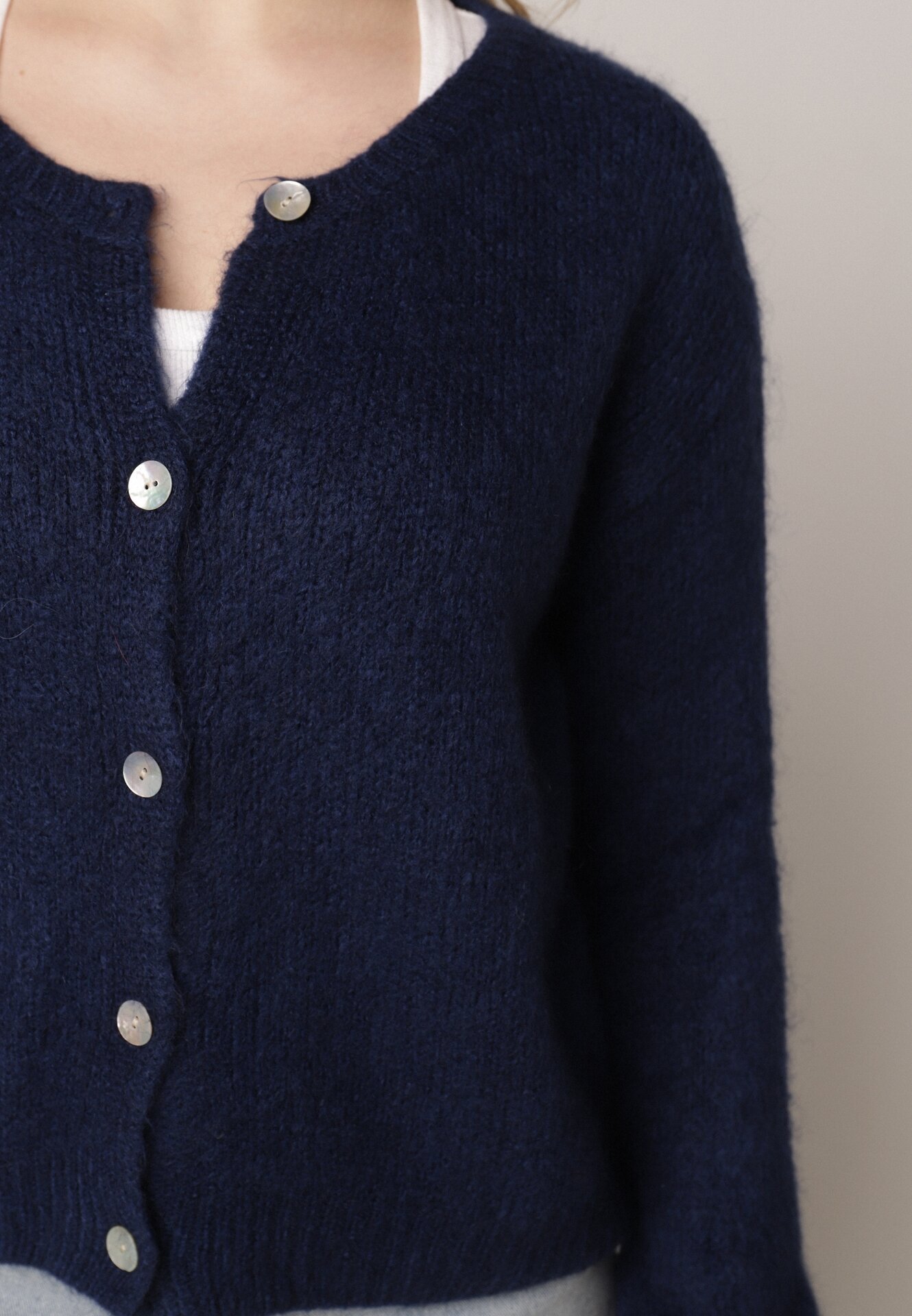 jumelle Cardigan Bleumarin Clasic din Lână și Moher Noloria