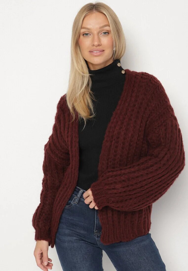 jumelle Cardigan Bordó Fără închidere Oversize cu amestec de Lână și Viscoză Tianavia