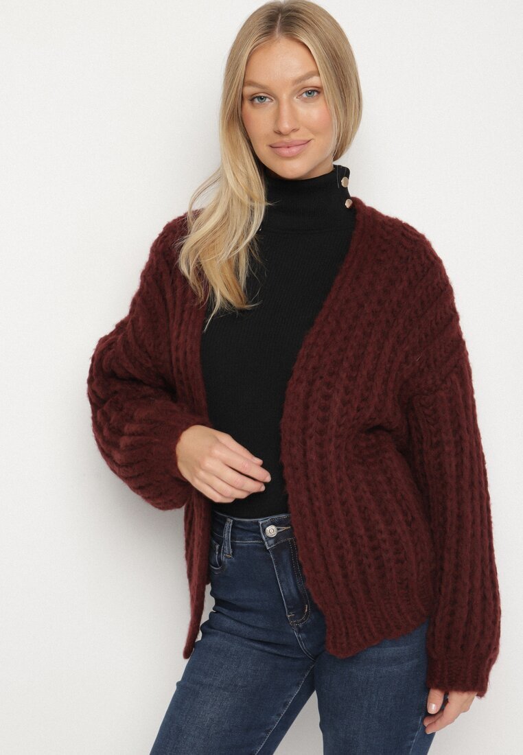 jumelle Cardigan Bordó Fără închidere Oversize cu amestec de Lână și Viscoză Tianavia