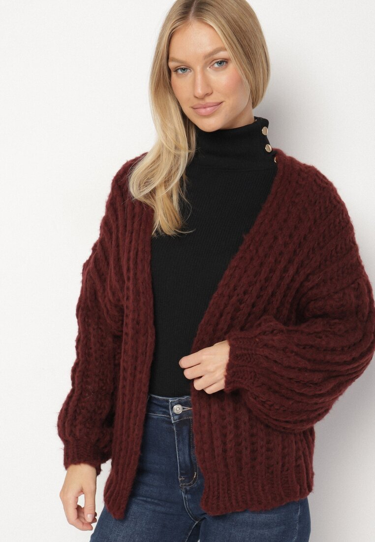 jumelle Cardigan Bordó Fără închidere Oversize cu amestec de Lână și Viscoză Tianavia