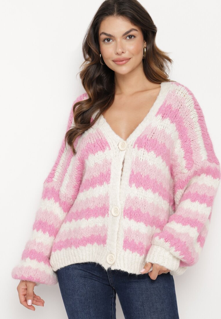 jumelle Cardigan Deschis Fucsia în Dungi Nevarith