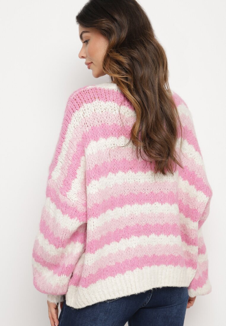 jumelle Cardigan Deschis Fucsia în Dungi Nevarith