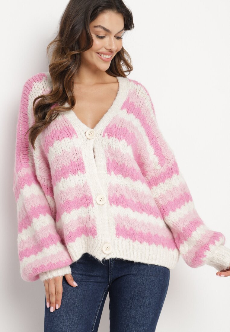 jumelle Cardigan Deschis Fucsia în Dungi Nevarith