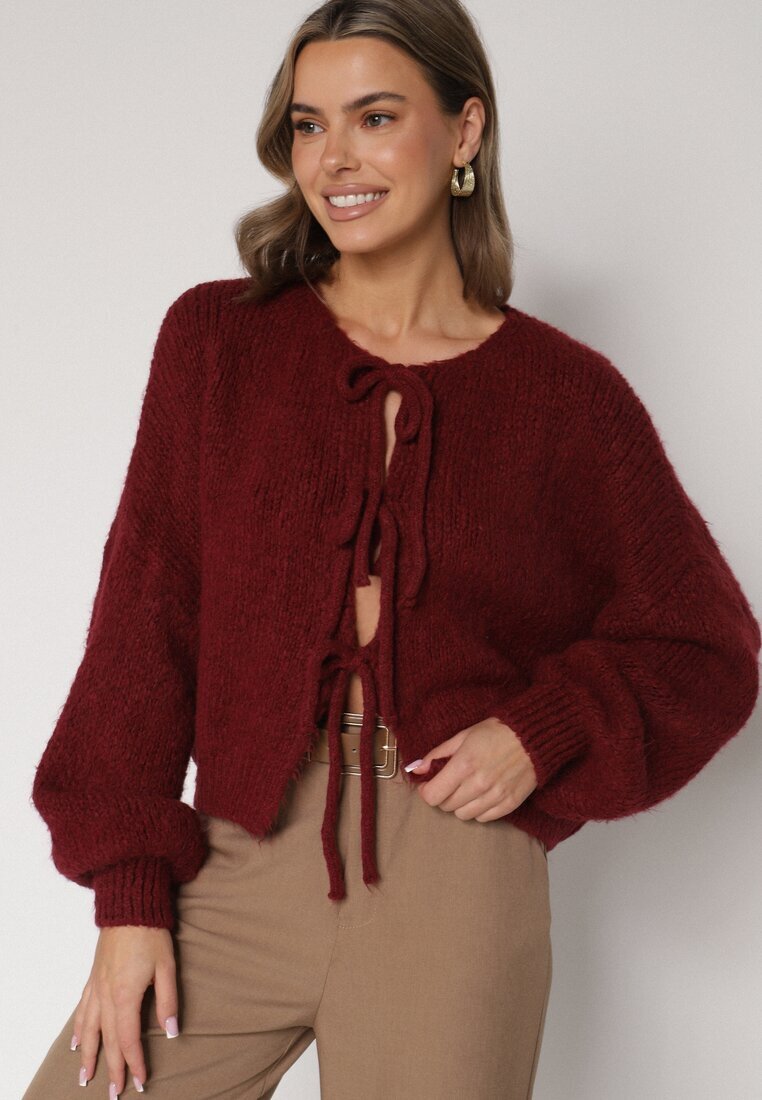 jumelle Cardigan Grena Oversize cu Lână Decorat cu Fundițe Eleathalie