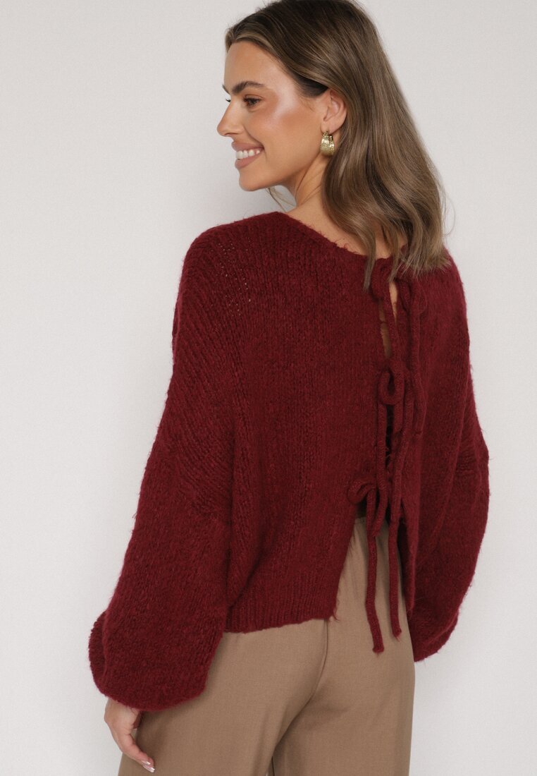 jumelle Cardigan Grena Oversize cu Lână Decorat cu Fundițe Eleathalie