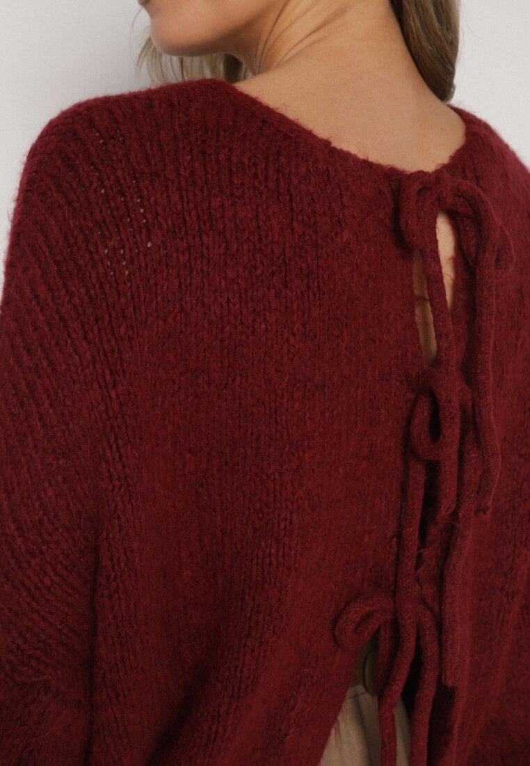 jumelle Cardigan Grena Oversize cu Lână Decorat cu Fundițe Eleathalie