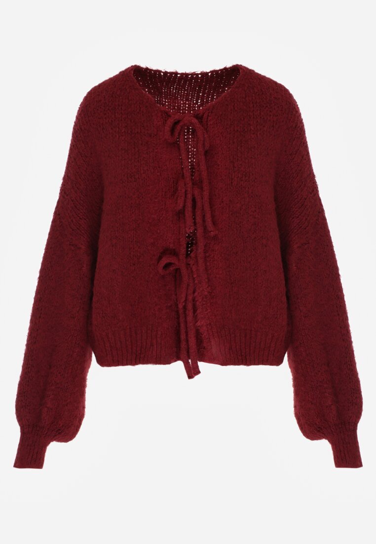jumelle Cardigan Grena Oversize cu Lână Decorat cu Fundițe Eleathalie