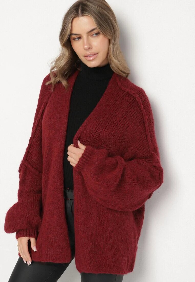 jumelle Cardigan Grena tip liliac fără închidere cu amestec de lână și viscoză Rallisa