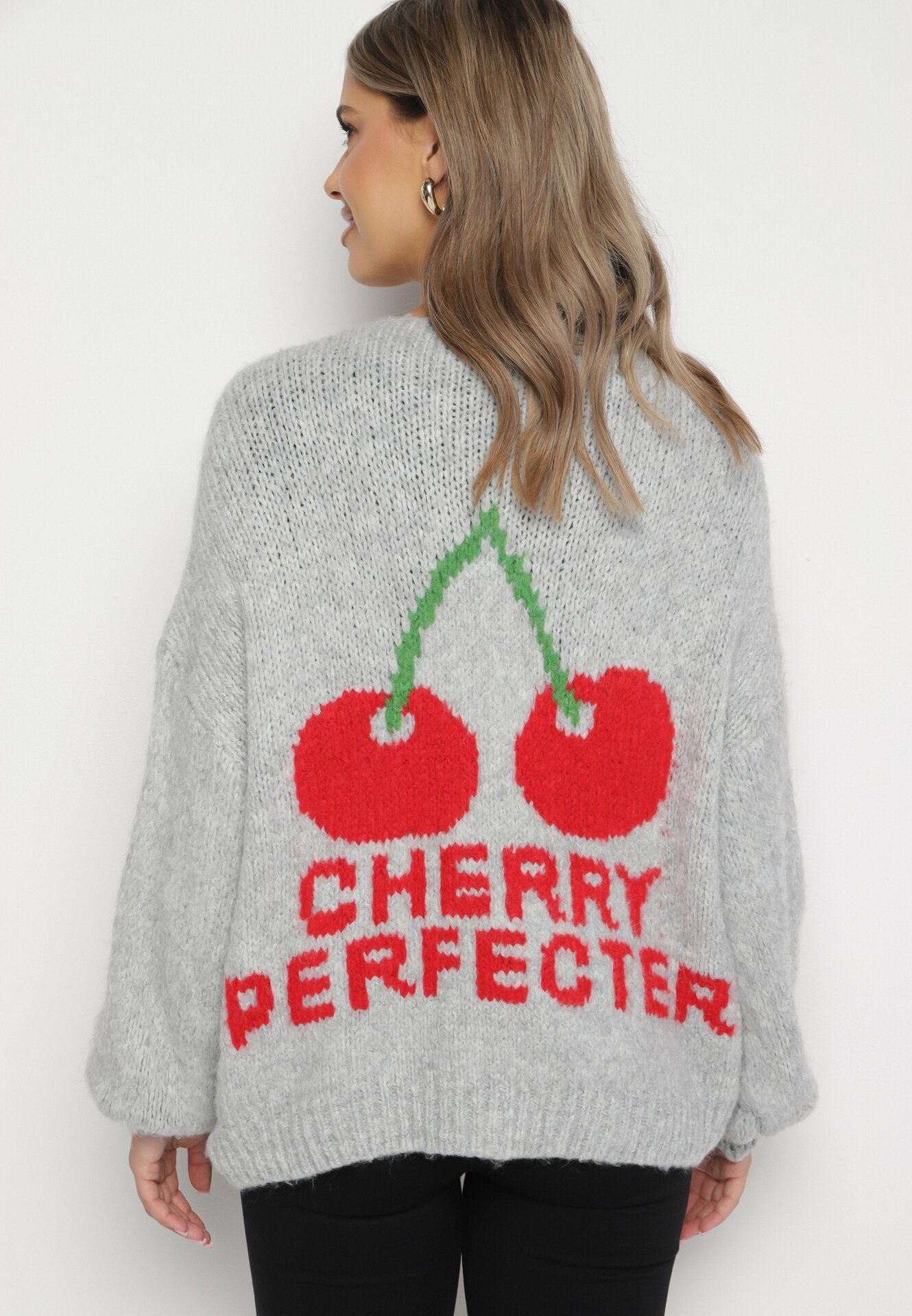 jumelle Cardigan gri cu Lână Decorat cu Cireașă și cu inscripția Irissora