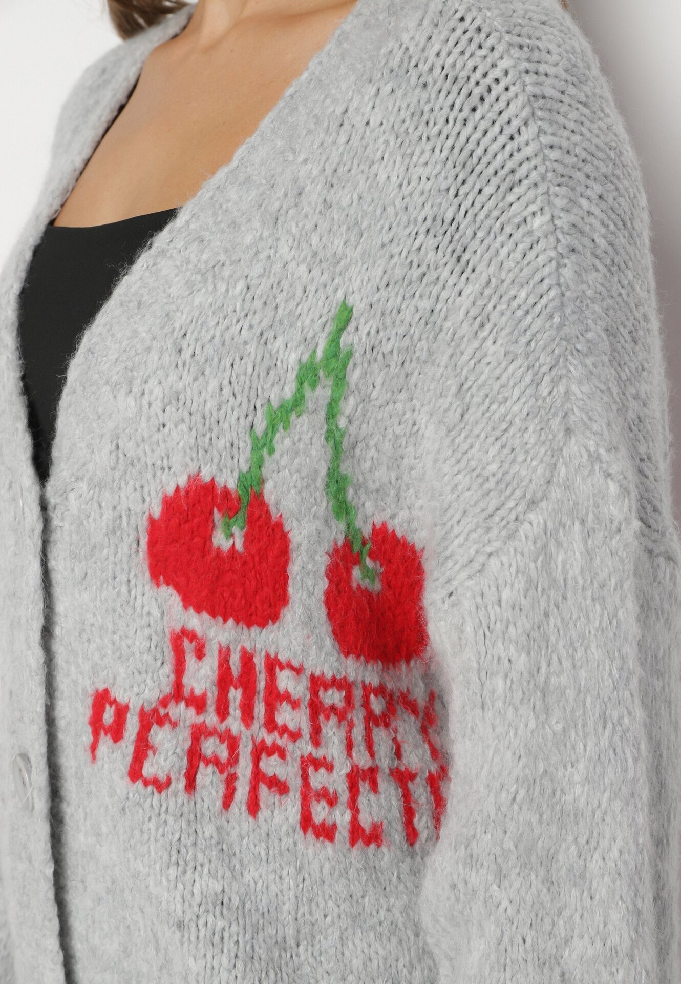 jumelle Cardigan gri cu Lână Decorat cu Cireașă și cu inscripția Irissora