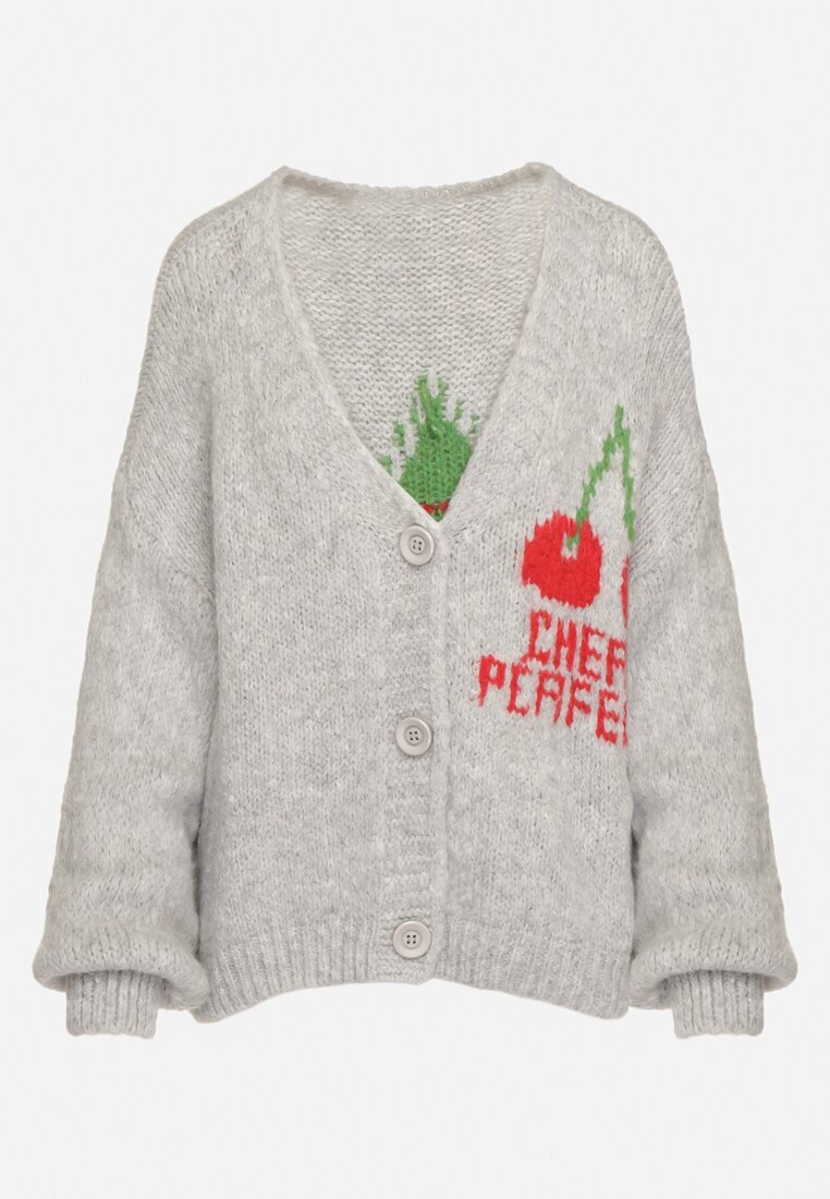jumelle Cardigan gri cu Lână Decorat cu Cireașă și cu inscripția Irissora