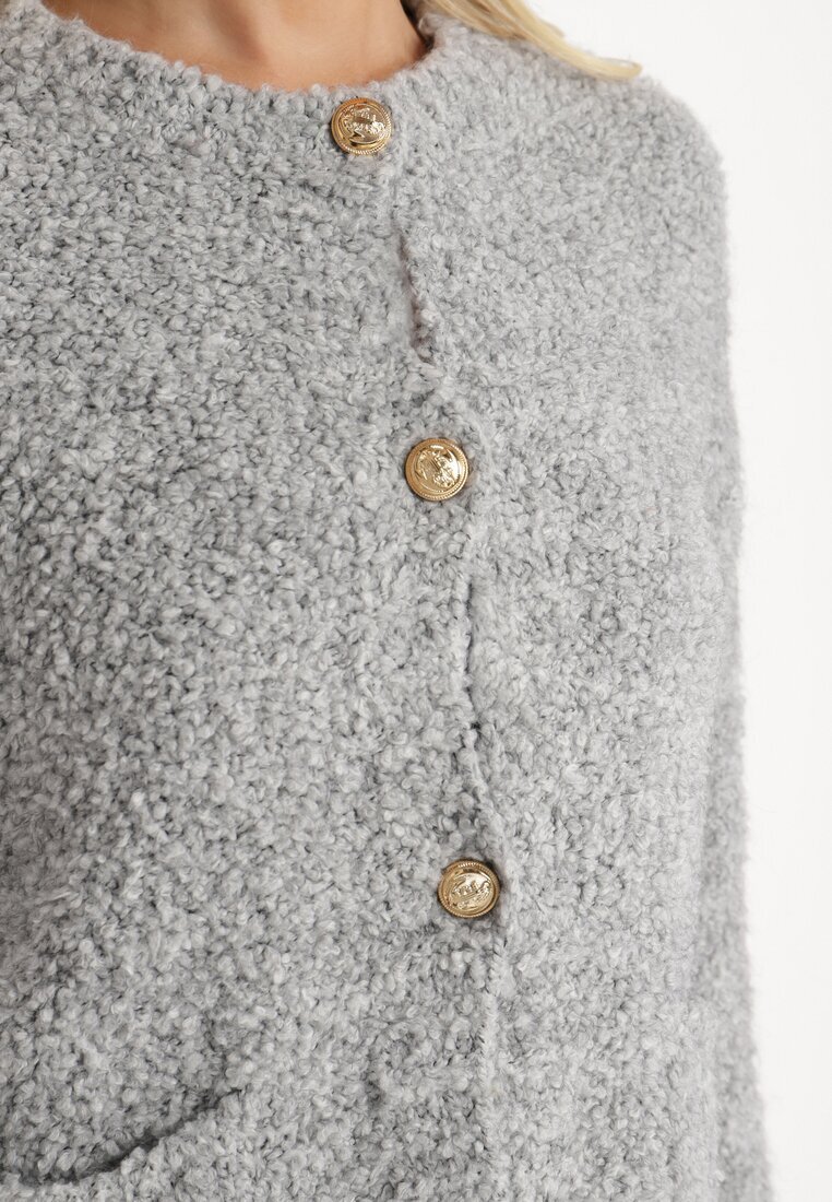 jumelle Cardigan Gri Deschis cu Viscoză Lână și Mohair Decorat cu Buzunare Edorianna